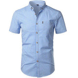Small Plaid Shirt Men Summer New Short Sleeve Cotton Mens Dress Shirts Casual Button Down Chemise Homme Camisa Masculina XXXL - shopwishi 