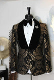 New Elegant 2020 Costume Homme Shawl Lapel Black Jacquard Dinner Party Groom Wear Men Wedding Suits For Men Prom Tuxedo Blazer