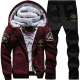 BOLUBAO Winter Thick Men Sports Suit Tracksuit Hooded Sportswear Zipper Cardigan Hooded+Elastic Pants Casual Men Set