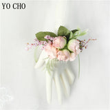 YO CHO Bridesmaid Boutonniere Silk Flower Wrist Corsage