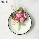 YO CHO Bridesmaid Boutonniere Silk Flower Wrist Corsage
