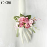 YO CHO Bridesmaid Boutonniere Silk Flower Wrist Corsage