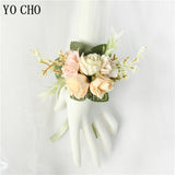 YO CHO Bridesmaid Boutonniere Silk Flower Wrist Corsage