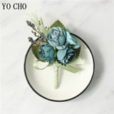 YO CHO Bridesmaid Boutonniere Silk Flower Wrist Corsage