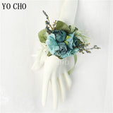 YO CHO Bridesmaid Boutonniere Silk Flower Wrist Corsage
