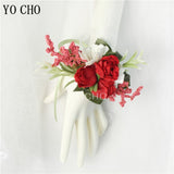 YO CHO Bridesmaid Boutonniere Silk Flower Wrist Corsage