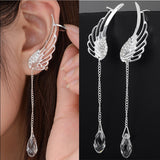 New Silver Plated Angel Wing Stylist Crystal Earrings Drop Dangle Ear Stud For Women Long Cuff Earring Bohemia Jewelrys