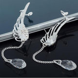 New Silver Plated Angel Wing Stylist Crystal Earrings Drop Dangle Ear Stud For Women Long Cuff Earring Bohemia Jewelrys