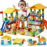 Big Particle Roof Blocks Compatible Duploed City House Big Size Slide Building Blocks Castle Brick Toys For Childre