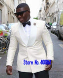 High Quality One Button White Paisley Groom Tuxedos Shawl Lapel Groomsmen Mens Suits Blazers (Jacket+Pants+Tie) W:715