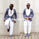 High Quality One Button White Paisley Groom Tuxedos Shawl Lapel Groomsmen Mens Suits Blazers (Jacket+Pants+Tie) W:715
