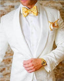 High Quality One Button White Paisley Groom Tuxedos Shawl Lapel Groomsmen Mens Suits Blazers (Jacket+Pants+Tie) W:715