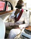 High Quality One Button White Paisley Groom Tuxedos Shawl Lapel Groomsmen Mens Suits Blazers (Jacket+Pants+Tie) W:715