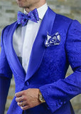 High Quality One Button White Paisley Groom Tuxedos Shawl Lapel Groomsmen Mens Suits Blazers (Jacket+Pants+Tie) W:715