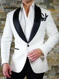 High Quality One Button White Paisley Groom Tuxedos Shawl Lapel Groomsmen Mens Suits Blazers (Jacket+Pants+Tie) W:715