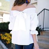 Sexy Off Shoulder Spring Summer Strapless Blouse Women Bowknot Tops Slash Neck Shirts