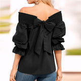 Sexy Off Shoulder Spring Summer Strapless Blouse Women Bowknot Tops Slash Neck Shirts