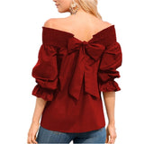 Sexy Off Shoulder Spring Summer Strapless Blouse Women Bowknot Tops Slash Neck Shirts
