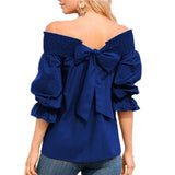 Sexy Off Shoulder Spring Summer Strapless Blouse Women Bowknot Tops Slash Neck Shirts