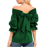 Sexy Off Shoulder Spring Summer Strapless Blouse Women Bowknot Tops Slash Neck Shirts