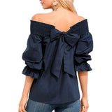 Sexy Off Shoulder Spring Summer Strapless Blouse Women Bowknot Tops Slash Neck Shirts