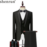 Shenrun Men Tuxedo Suit Slim Fit Shawl Lapel Fashion Formal Wedding Suits Groom Host Stage Business Party Banquet Costume Black