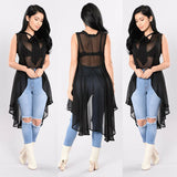 Women Sexy Transparent Fluoroscopy Sleeveless Loose Blouse Casual Shirt Summer Tops Summer Bikini Swim Cover Up Clothes