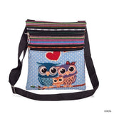Miyahouse cute lady shoulder bag owl print messenger flap bag female mini canvas ladies bag double zipper ladies messenger bag