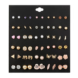 30Pairs/set Classic Mix Round Ball Bow Elephant Heart Flower Owl Love Pearl Bead Stud Earrings Sets For Women Girl Gifts Jewelry
