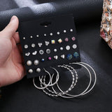 30Pairs/set Classic Mix Round Ball Bow Elephant Heart Flower Owl Love Pearl Bead Stud Earrings Sets For Women Girl Gifts Jewelry