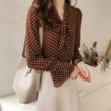 Women Vintage Polka Dot Blouses Female Blouse Tops Long Sleeve Casual Chiffon Shirt Loose Plus Size 4XL