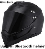Motorcycle Bluetooth Helmets Full Face Helmet,Built-in Integrated Intercom Communication System FM radio,L size,Matte Black