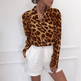 Chiffon Blouse Long Sleeve Sexy Leopard Print Blouse Turn Down Collar Lady Office Shirt Tunic Casual Loose Tops Oversized Blusas