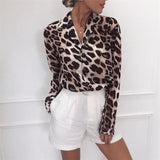 Chiffon Blouse Long Sleeve Sexy Leopard Print Blouse Turn Down Collar Lady Office Shirt Tunic Casual Loose Tops Oversized Blusas