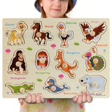 New 30cm Baby Toys Montessori Wooden Puzzle Hand Grab Board Educational Wood Puzzles for Kids Cartoon Animal Vehicle Child Gift