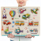New 30cm Baby Toys Montessori Wooden Puzzle Hand Grab Board Educational Wood Puzzles for Kids Cartoon Animal Vehicle Child Gift