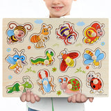 New 30cm Baby Toys Montessori Wooden Puzzle Hand Grab Board Educational Wood Puzzles for Kids Cartoon Animal Vehicle Child Gift