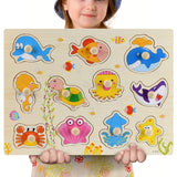 New 30cm Baby Toys Montessori Wooden Puzzle Hand Grab Board Educational Wood Puzzles for Kids Cartoon Animal Vehicle Child Gift