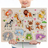 New 30cm Baby Toys Montessori Wooden Puzzle Hand Grab Board Educational Wood Puzzles for Kids Cartoon Animal Vehicle Child Gift
