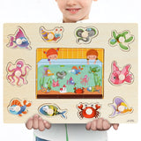 New 30cm Baby Toys Montessori Wooden Puzzle Hand Grab Board Educational Wood Puzzles for Kids Cartoon Animal Vehicle Child Gift