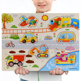 New 30cm Baby Toys Montessori Wooden Puzzle Hand Grab Board Educational Wood Puzzles for Kids Cartoon Animal Vehicle Child Gift