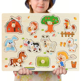 New 30cm Baby Toys Montessori Wooden Puzzle Hand Grab Board Educational Wood Puzzles for Kids Cartoon Animal Vehicle Child Gift