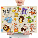 New 30cm Baby Toys Montessori Wooden Puzzle Hand Grab Board Educational Wood Puzzles for Kids Cartoon Animal Vehicle Child Gift