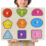 New 30cm Baby Toys Montessori Wooden Puzzle Hand Grab Board Educational Wood Puzzles for Kids Cartoon Animal Vehicle Child Gift