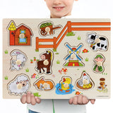 New 30cm Baby Toys Montessori Wooden Puzzle Hand Grab Board Educational Wood Puzzles for Kids Cartoon Animal Vehicle Child Gift