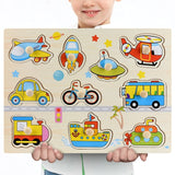 New 30cm Baby Toys Montessori Wooden Puzzle Hand Grab Board Educational Wood Puzzles for Kids Cartoon Animal Vehicle Child Gift