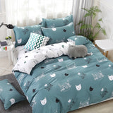 Solstice Home Textile Cyan Cute Cat Kitty Duvet Cover Pillow Case Bed Sheet Boy Kid Teen Girl Bedding Linens Set King Queen Twin