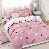 Solstice Home Textile Cyan Cute Cat Kitty Duvet Cover Pillow Case Bed Sheet Boy Kid Teen Girl Bedding Linens Set King Queen Twin