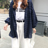 New Woman Vent Vintage Plaid Shirt Single Breasted Turn down Collar Cotton Long Sleeve Button Feminina Sales T8D512Z
