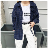 New Woman Vent Vintage Plaid Shirt Single Breasted Turn down Collar Cotton Long Sleeve Button Feminina Sales T8D512Z